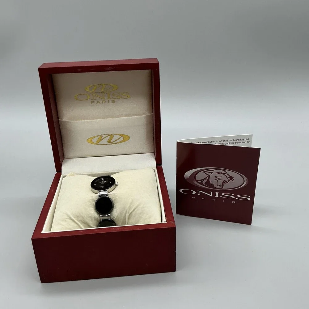 Oniss ON034-L Womens Watch 22mm Black Dial Ceramic Swiss in Box New Battery 6.5